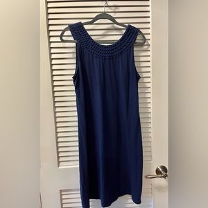 Tommy Bahama Embroidered Pearl Shift Dress Womens M Cotton Navy Blue Sleeveless